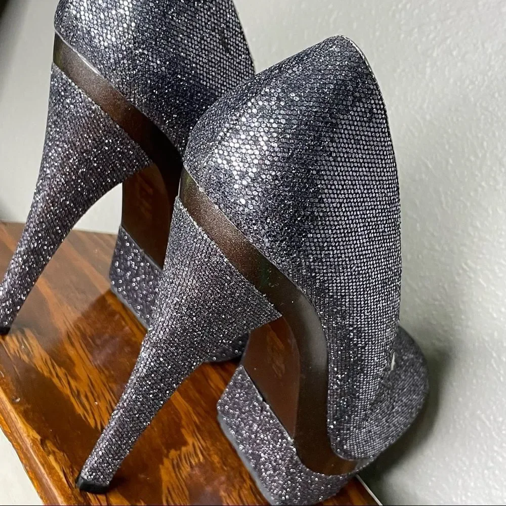 Promise Stiletto Platform Glitter Sparkly Steel Gray / Pewter High Heels Size 9